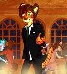 anthro clothed clothing detailed_background fully_clothed green_eyes group inside inviting looking_at_viewer male night romantic romantic_ambiance romantic_couple sky solo_focus star starry_sky pecanbean saba felid mammal pantherine tiger 2013