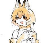 blonde_hair bloodshot_eyes bodily_fluids brown_eyes female hair kemono open_mouth open_smile smile solo sweat sweatdrop yogurt200 kemono_friends serval-chan animal_humanoid felid felid_humanoid feline feline_humanoid humanoid mammal mammal_humanoid serval_humanoid