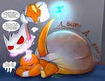 2024 anthro bed big_diaper blush bodily_fluids charmander coal_the_charmander dialogue diaper dream drooling duo english_text eyes_closed feces furniture generation_1_pokemon gengar genital_fluids hi_res lying male mind_control nintendo on_bed on_front onomatopoeia pokemon pokemon_(species) saliva shiny_pokemon sleep_shitting sleeping soiling sound_effects speech_bubble talking_to_self tepigfan101 text toilet urine used_diaper wetting