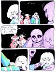 aftertale ambiguous_gender animated_skeleton black_background bone chara_(undertale) clothing coat comic death dialogue english_text frisk_(undertale) geno_sans_(aftertale) human humanoid loverofpiggies mammal not_furry papyrus_(undertale) sad sans_(undertale) scarf simple_background skeleton text topwear undead undertale undertale_(series)