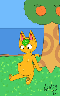 female food fruit genitals namesake navel nipples nude plant pregnant vulva flamingazalea animal_crossing mayternity nintendo tangy_(animal_crossing) domestic_cat felid feline felis mammal 2025 5:8 hi_res