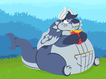anthro belly belly_expansion big_belly big_butt blue_body blue_hair butt detailed_background eating eating_food expansion feeding female food food_on_belly french_artist fries hair happy holding_food holding_object horn huge_belly monobutt nude obese obese_female overweight overweight_female purple_eyes sitting solo stuffing tail thick_tail thick_thighs weight_gain toxicoow komi_(fatty-sashimi) hybrid whale_dragon 2018 2d_animation animated digital_media_(artwork)