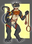 anthro claws collar glowing glowing_eyes grey_body harness horn male nude orange_eyes service_bottom solo tail tan_body white_claws white_spikes rainingrush mythology revet dragon mythological_creature mythological_scalie scalie digital_media_(artwork) hi_res