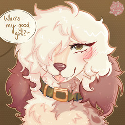blush blush_lines brown_body brown_eyes brown_fur cheek_tuft collar cute_fangs embarrased_horny embarrassed embarrassed_expression eyelashes facial_tuft fangs female feral fluffy fluffy_ears fluffy_hair fur good_girl green_eyes hair jewelry multicolored_body multicolored_fur neck_tuft necklace pet_praise praise short_hair smile solo speech_bubble submissive tan_body tan_fur teeth text tongue tongue_out tuft wafflesita_(artist) ambient_among_us canid canine canis domestic_dog mammal 1:1 absurd_res hi_res icon