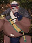 anthro belly black_nose bottomwear bulge clothing humanoid_hands kemono loincloth male moobs navel nipples one_eye_closed overweight overweight_anthro overweight_male solo wink kisaragi_syoo lifewonders tokyo_afterschool_summoners kimun_kamui_(tas) bear mammal 2020 absurd_res hi_res