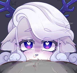 anthro antlers asphyxiation bodily_fluids cum cum_from_nose cum_in_mouth cum_in_nose cum_inside deep_throat duo eye_contact female fur genital_fluids grey_body grey_fur hair heart_pupils heart_symbol horn looking_at_another looking_at_viewer male male/female oral oral_penetration penetration pupils purple_eyes tears unusual_pupils white_hair arianeko lumina_(nerobeasts) nero_(nerobeasts) canid canine canis deer mammal wolf