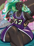 anthro basketball_jersey black_body black_fur breasts cellphone cellulite cleavage clothed clothing colored_nails crossed_legs curvy_figure electronics eyeshadow female fur ghetto green_hair hair huge_hips huge_nails huge_thighs lips long_nails makeup medium_breasts nail_accessory nail_art nails pear-shaped_figure phone solo square_nails thick_bottom_lip thick_calves thick_thighs wavy_hair wide_hips pyredaemos baltimore_ravens nfl squigga mammal rodent sciurid tree_squirrel 2021 absurd_res digital_media_(artwork) hi_res