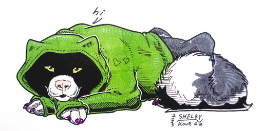ambiguous_feral ambiguous_gender claws clothed clothed_feral clothing feral fur green_clothing green_eyes green_hoodie green_topwear grey_body grey_fur hoodie looking_at_viewer lying on_front pink_nose purple_claws simple_background solo topwear white_background white_body white_fur sketchy_shelby shelby_(sketchy_shelby) canid canine canis domestic_dog husky mammal nordic_sled_dog spitz 2025 dated hi_res signature