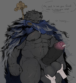 abs ambiguous_gender anthro ball_grab balls big_balls big_penis black_penis cape cape_only clothing dialogue disembodied_hand duo erection fangs fellatio fist foreskin foreskin_play genitals glans huge_balls huge_penis licking looking_down male mostly_nude muscular muscular_arms muscular_legs muscular_male navel nipples offscreen_character oral pecs penile penis penis_lick pink_glans scar sex solo_focus speech_bubble sword_hilt teeth text tongue tongue_in_foreskin tongue_out unretracted_foreskin yellow_sclera erebonbon elden_ring fromsoftware blaidd_(elden_ring) canid canine canis mammal wolf english_text hi_res