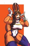 anthro breasts carrot clothed clothing cosplay fake_ears female food plant simple_background solo tail vegetable yoshikage_anon cavemanon_studios goodbye_volcano_high my_hero_academia snoot_game rosa_(gvh) rumi_usagiyama aquilops ceratopsian dinosaur ornithischian prehistoric_species reptile scalie absurd_res colored hi_res