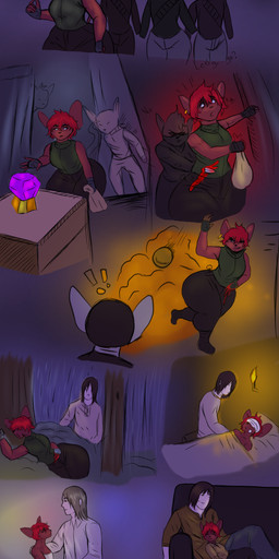 anthro bed blood bodily_fluids caretaker cuddling duo female furniture group lying lying_on_bed lying_on_sofa male married married_couple on_bed on_sofa sofa stab unconscious wedding wounded ketandslaycomics blast_(scars_and_fantasy) fenrir_(scars_and_fantasy) human mammal mouse murid murine rodent absurd_res hi_res