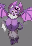 anthro areola bat bat_wings big_breasts black_sclera bodily_fluids breasts dragon_quest female grey_background hi_res huge_breasts looking_at_viewer mammal membrane_(anatomy) membranous_wings nipple_dip nipples nude simple_background solo square_enix succubat_(dragon_quest) sweat tongue tongue_out uenositasayuu wings yellow_eyes