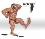 armpit_hair balls body_hair bulge clothing clothing_aside demi_transformation detailed_bulge facial_hair flip_flops foot_transformation footwear genitals hand_on_head jockstrap jockstrap_aside looking_at_foot male mid_transformation motion_blur muscular muscular_male mustache navel nipples product_placement raised_foot sandals shaved_head shoes simple_background solo tattoo transformation underwear underwear_aside awarebear humanoid kangaroo macropod mammal marsupial hi_res