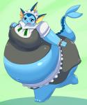 anthro anthrofied belly big_belly blush clothed clothing female huge_belly hyper hyper_belly looking_at_viewer maid_uniform midriff morbidly_obese morbidly_obese_anthro morbidly_obese_female navel obese obese_anthro obese_female overweight overweight_anthro overweight_female pokemorph solo tail thick_thighs uniform dlrowdog nintendo pokemon eeveelution generation_1_pokemon pokemon_(species) vaporeon 2019 5:6 hi_res