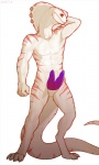 2_penises abs animal_genitalia animal_penis anthro athletic biceps big_muscles big_penis biped claws cloaca digitigrade erection furgonomics furry-specific_piercing genitals hand_behind_head hemipenes horizontal_cloaca male markings multi_genitalia multi_penis multicolored_body multicolored_skin muscular muscular_anthro muscular_male nude pecs penis piercing pose presenting purple_penis red_eyes sheath simple_background snake_hood solo standing stripes two_tone_body two_tone_skin white_body white_skin amit sobki cobra legged_snake reptile scalie snake 2014 3:5