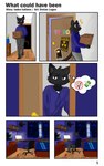 abdl anthro bed black_body black_fur box computer container electronics eyewear fur furniture glasses male solo_in_panel text dorian_logan halo_(series) microsoft xbox_game_studios domestic_cat felid feline felis mammal comic hi_res translation_check translation_request