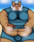 anthro belly blush bulge male mohawk moobs navel overweight overweight_anthro overweight_male solo text tusks wetsuit marumori0619 lifewonders tokyo_afterschool_summoners ganglie_(tas) mammal suid suina sus_(pig) wild_boar 2018 japanese_text