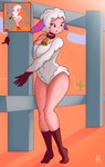 anthro bell biped boots clothing collar female footwear gloves handwear leotard looking_back shoes simple_background solo purplehorny droopy_(series) metro-goldwyn-mayer sheep_wrecked leggy_lamb bovid caprine mammal sheep 2022 absurd_res hi_res