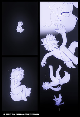 3_panel_comic 5_fingers ambiguous_gender anthro black_background black_border bodily_fluids border crying ellipsis eyes_closed falling fingers fur hair simple_background solo subspace tail tears text white_text fizzykity patreon mia_(fizzykity) domestic_cat felid feline felis mammal 2025 absurd_res comic english_text hi_res url nonbinary_(lore)
