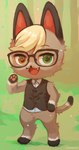 anthro biped chibi clothed clothing dipstick_tail eyebrow_through_hair eyebrows eyewear fur glasses green_eyes grey_body grey_fur hair heterochromia male markings open_mouth open_smile pawpads smile solo tail tail_markings translucent translucent_hair miri animal_crossing nintendo raymond_(animal_crossing) domestic_cat felid feline felis mammal hi_res