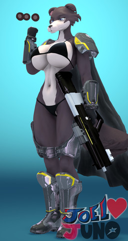 anthro big_breasts bra breasts cape clothing female gun looking_down navel panties ranged_weapon shoulder_pads solo tail underwear weapon joellovejuno bluejuicyjuice_(modeler) ludexus_(modeler) beastars helldivers juno_(beastars) canid canine canis mammal wolf 3d_(artwork) absurd_res digital_media_(artwork) hi_res source_filmmaker_(artwork)