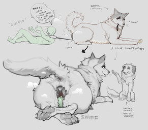 animal_genitalia animal_vulva bestiality bodily_fluids canine_genitalia canine_vulva casual_sex cunnilingus dominant dominant_female dominant_feral faceless_character faceless_male facesitting female feral fluffy forced forced_bestiality forced_cunnilingus forced_oral genital_fluids genitals group larger_female leash leash_pull male male/female musk musk_clouds musky_pussy oral overweight overweight_female paws questionable_consent raised_tail sex sitting_on_another size_difference sniffing tail talking_to_another text trio vaginal vaginal_fluids vulva_sniffing syn-6 anon katya_(syn-6) canid canine canis domestic_dog human husky hybrid mammal nordic_sled_dog spitz wolf absurd_res english_text hi_res