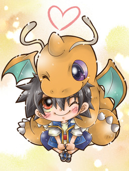 abstract_background ambiguous_gender antennae_(anatomy) black_hair blue_bottomwear blue_clothing blue_footwear blue_jacket blue_shoes blue_shorts blue_topwear bottomwear brown_eyes chibi clothed clothing duo feral footwear fully_clothed hair heart_symbol horn hug hugging_another hugging_from_behind jacket looking_down looking_up male membrane_(anatomy) membranous_wings orange_body purple_eyes shoes shorts sitting smile topwear wings tsukasa_pika nintendo pokemon ash's_dragonite ash_ketchum dragonite generation_1_pokemon human mammal pokemon_(species) 2020 3:4