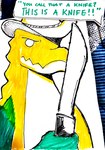 anthro blade dialogue machete male melee_weapon solo speech_bubble text weapon viryllion crocodile_dundee glitch_productions the_amazing_digital_circus gummigoo_(tadc) alligator alligatorid crocodile crocodilian reptile scalie absurd_res hi_res marker_(artwork) sketch traditional_media_(artwork)