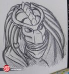 accessory beads clothing dreadlocks hair_accessory hair_beads jacket mask neck_ring popped_collar sketchbook topwear wearing_mask predaguy predator_(franchise) fan_character kashyll_(predaguy) alien alien_humanoid humanoid yautja absurd_res hi_res portrait sketch traditional_media_(artwork)