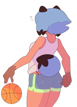 anthro ball basketball basketball_(ball) black_highlights blue_hair bottomwear bottomwear_pull breasts butt clothed clothing clothing_pull dipstick_tail dolphin_shorts female gloves_(marking) hair highlights_(coloring) markings panty_lines rear_view shirt shorts shorts_pull simple_background solo standing tail tail_markings tank_top thong thong_straps tight_bottomwear tight_clothing tight_shorts topwear underwear white_background oddity27 brand_new_animal studio_trigger michiru_kagemori canid canine mammal raccoon_dog tanuki 2026 digital_drawing_(artwork) digital_media_(artwork) hi_res portrait three-quarter_portrait