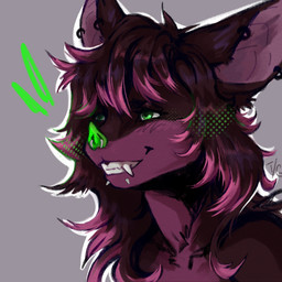 anthro bangs bat_ears bat_nose ear_piercing facial_piercing fangs female green_eyes green_nose grey_background hair lip_piercing long_hair nose_piercing outline piercing simple_background smile solo teeth three-quarter_view tessa_gaf bat mammal 1:1 bust_portrait digital_media_(artwork) portrait signature