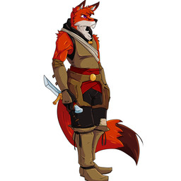 anthro armor belt boots character_bio clothed clothing dagger fluffy footwear gauntlets gloves handwear hood leather leather_armor leather_boots leather_clothing leather_footwear male melee_weapon neck_tuft purple_eyes rope shoes solo tuft weapon acev canid canine fox mammal red_fox true_fox 1:1 absurd_res hi_res
