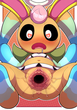 anthro anus blush bodily_fluids bottomless brown_body butt clothed clothing female gaping gaping_vagina genital_fluids genitals heart_eyes heart_symbol navel open_mouth simple_background solo vaginal_fluids vulva young young_anthro young_female gi0 sega sonic_the_hedgehog_(series) chao_(sonic) 2026 absurd_res hi_res