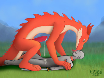 3_toes 4_toes 5_fingers animal_genitalia animal_penis anthro arm_grab aroused aroused_by_another aroused_face aroused_smile athletic back_spikes back_spines bedroom_eyes bent_arm bent_legs big_penis biped blurred_background blush bodily_fluids confident countershade_face countershade_neck countershade_tail countershade_torso countershading cum cum_drip cum_on_belly cum_on_body cum_on_partner day detailed_background disarmed dominant dominant_anthro dominant_male dripping duo erection eye_contact face_lick facing_each_other feet fingers genital_fluids genitals glans grass grass_field grey_body grey_skin happy holding_melee_weapon holding_object holding_partner holding_sword holding_weapon horn human_on_anthro human_on_bottom imminent_sex interspecies intimate jagged_mouth kneeling kneeling_on_ground larger_dom larger_male leaking leaking_cum leaking_penis leaking_precum licking long_arms long_body long_legs long_tail long_tongue looking_at_another looking_at_partner looking_down looking_down_at_partner looking_pleasured looking_up_at_partner looming looming_over lying lying_on_ground male male/male male_human male_on_human melee_weapon mountain multicolored_body narrowed_eyes neck_grab nervous nervous_smile nude nude_anthro nude_male on_back on_bottom on_grass on_ground on_one_knee on_top open_mouth open_smile orange_body outdoor_nudity outside outside_sex paws penis pink_glans pink_tongue pinned pinned_to_ground pinning_down plant plantigrade playful precum precum_drip precum_on_penis precum_string red_penis seductive sex shadow side_view simple_face size_difference sky slight_smile slim slim_male smaller_human smaller_male smile smirk smirking_at_partner snout spikes spikes_(anatomy) spines spread_legs spreading submissive submissive_human sword tail tall tan_body text toes tongue tongue_out toony_expression weapon yellow_eyes welden_(artist) european_mythology mythology anon anonymous dragon human humanoid mammal mythological_creature mythological_scalie reptile scalie western_dragon wingless_dragon 2025 4:3 artist_name colored dated digital_drawing_(artwork) digital_media_(artwork) full-length_portrait hi_res portrait shaded signature story story_at_source story_in_description
