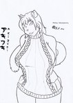 anthro big_breasts bottomless breasts clothed clothing female french_artist huge_breasts looking_at_viewer mature_female slightly_chubby slightly_chubby_female solo sweater sweater_only tail thick_thighs topwear topwear_only virgin_killer_sweater wide_hips xefino meme_clothing akizuki_(xefino) domestic_cat felid feline felis mammal absurd_res hi_res meme monochrome sketch traditional_media_(artwork) unfinished