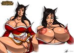 big_breasts breasts cleavage clothed clothing female genitals huge_breasts nipples no_underwear pussy solo spread_legs spreading osmar-shotgun league_of_legends riot_games tencent ahri_(lol) animal_humanoid felid felid_humanoid feline feline_humanoid humanoid mammal mammal_humanoid absurd_res hi_res