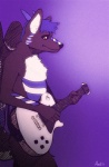 ambiguous_gender anthro big_ears blue_hair chest_tuft feathered_wings feathers fur guitar hair horn musical_instrument nude playing_guitar playing_music plucked_string_instrument purple_background simple_background solo string_instrument tail tuft wings yellow_eyes amit canid canine mammal 2013 sketch