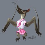 beak claws clothing feathers feet femboy feral finger_claws male membrane_(anatomy) membranous_wings open_mouth pink_clothing school_uniform simple_background solo talons toe_claws toes uniform wings kaek prehistoric_planet barbaridactylus prehistoric_species pterosaur reptile scalie 1:1