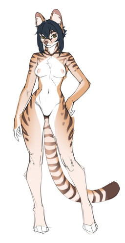 anthro biped breasts brown_body brown_fur countershade_torso countershading female fingers front_view fur hair looking_at_viewer nipples nude nude_anthro nude_female solo standing tail basilllisk felid feline mammal 2025 digital_drawing_(artwork) digital_media_(artwork) hi_res