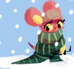 ambiguous_anthro ambiguous_gender anthro blush outside scarf snow solo unknown_artist undertale undertale_(series) scarf_mouse mammal rodent 2015