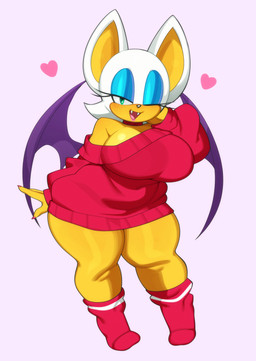 bat_wings big_breasts blue_eyes breasts choker clothing fangs female footwear fur jewelry membrane_(anatomy) membranous_wings necklace one_eye_closed open_mouth red_clothing red_footwear red_socks red_sweater red_topwear socks solo sweater teeth thick_thighs topwear white_body white_fur wings wink fiinel sega sonic_the_hedgehog_(series) rouge_the_bat bat mammal absurd_res hi_res