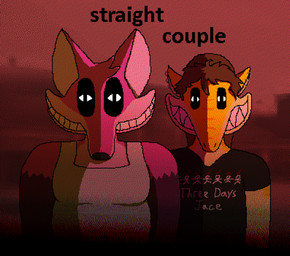 anthro broad_shoulders brown_hair clothing countershade_face countershade_torso countershading creepy creepy_smile duo ear_piercing female fuchsia_fur fur hair head_tuft leg_markings male male/female markings overweight overweight_female photo_background piercing pink_body pink_fur ponytail sharp_teeth shirt smile socks_(marking) striped_markings stripes t-shirt tank_top teeth text topwear tuft urafoxa three_days_grace jace_checkley ura_westbrook aquatic canid canine fish fox lemon_shark mammal red_fox requiem_shark shark true_fox cel_shading digital_media_(artwork) dithering english_text hi_res meme mixed_media paint.net_(artwork) photography_(artwork) shaded trans_(lore) trans_woman_(lore)