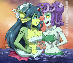 anthro asymmetrical_breast_frottage big_breasts bra breast_squish breasts breasts_frottage cleavage clothed clothing duo eye_contact eyebrows eyelashes eyeshadow fangs female female/female fin fist forked_tongue gills glistening_eyelids hair half-closed_eyes humanoid_on_humanoid lipstick living_hair long_hair looking_at_another looking_down makeup mostly_nude narrowed_eyes navel open_mouth open_smile partially_submerged pseudo_hair pupils red_eyes sea seashell_bra semi-anthro sharp_teeth simple_background slit_pupils smile snake_hair split_form squish teeth text tongue tongue_out underwear water wet yellow_eyes chiok cuphead_(game) european_mythology greek_mythology mythology shantae_(series) studio_mdhr wayforward cala_maria giga_mermaid medusa animal_humanoid aquatic aquatic_humanoid cephalopod coleoid fish fish_humanoid gorgon humanoid hybrid merfolk mollusk octopodiform reptile scalie snake 2017 crossover url