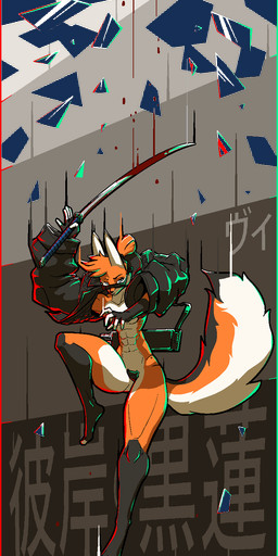 abs action_pose background_text big_tail black_body black_fur blood bodily_fluids bomber_jacket broken_glass clothed clothing cyberpunk digitigrade female fur glass jacket katana melee_weapon midriff minimal_clothing multicolored_body multicolored_fur muscular muscular_female muscular_thighs open_clothing orange_body orange_fur oversized_clothing pose small_waist solo stylized sword tail text topwear visor weapon white_body white_fur pangenus canid canine fox mammal alpha_channel digital_media_(artwork) hi_res japanese_text pixel_(artwork)