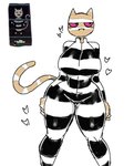 anthro big_breasts breasts curvy_figure female heart_symbol prison_uniform prisoner purple_sclera reference_image side_eye solo voluptuous tozamtr adventure_time cartoon_network me-mow domestic_cat felid feline felis mammal