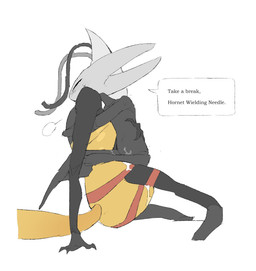 2_horns after_orgasm antennae_(anatomy) anthro black_body black_eyes blush blush_lines bodily_fluids breath dildo dildo_sitting duo encouragement eyes_closed female female/female from_front_position genital_fluids hand_on_back harness horn hug legs_around_waist mastery_position multicolored_body penetration red_harness sex sex_toy sex_toy_in_vagina sex_toy_insertion simple_background sitting sitting_on_ground strapon strapon_in_pussy strapon_sex sweat sweatdrop tail text toying_partner vaginal vaginal_fluids vaginal_fluids_on_leg vaginal_penetration white_background white_head yellow_body yellow_tail justdog hollow_knight:_silksong hollow_knight_(franchise) team_cherry hornet_(hollow_knight) shakra_(hollow_knight:_silksong) arachnid arthropod 2025 digital_media_(artwork) english_text flat_colors hi_res sketch