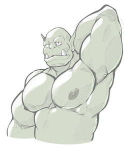 green_body green_skin male muscular muscular_humanoid muscular_male nipples not_furry pecs simple_background solo white_background maldu humanoid orc absurd_res half-length_portrait hi_res portrait sketch