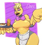 anthro big_breasts breasts clothing feathered_wings feathers female hair looking_at_viewer machine open_mouth smile solo winged_arms wings jodelr five_nights_at_freddy's scottgames chica_(fnaf) animatronic avian bird chicken galliform gallus_(genus) phasianid robot 2023 digital_media_(artwork) hi_res