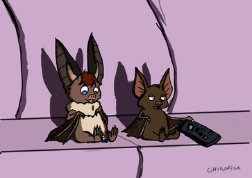 controller feral furniture group male micro paws remote_control semi-anthro shadow sitting sofa trio chiropica family_guy bat_damon chiros peter_griffin bat brown_long-eared_bat human little_brown_bat mammal