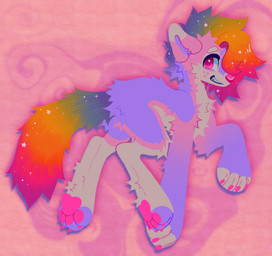 abstract_background chest_tuft feral freckled_face freckles fur grin hair male multicolored_body multicolored_fur multicolored_hair multicolored_tail pink_body pink_eyes pink_fur pink_nose purple_body purple_fur rainbow_body rainbow_fur rainbow_hair rainbow_tail smile solo sparklefur tail tuft m1ss1ngtexture halo_(m1ss1ngtexture) canid canine canis domestic_dog mammal 2024 full-length_portrait hi_res lineless portrait